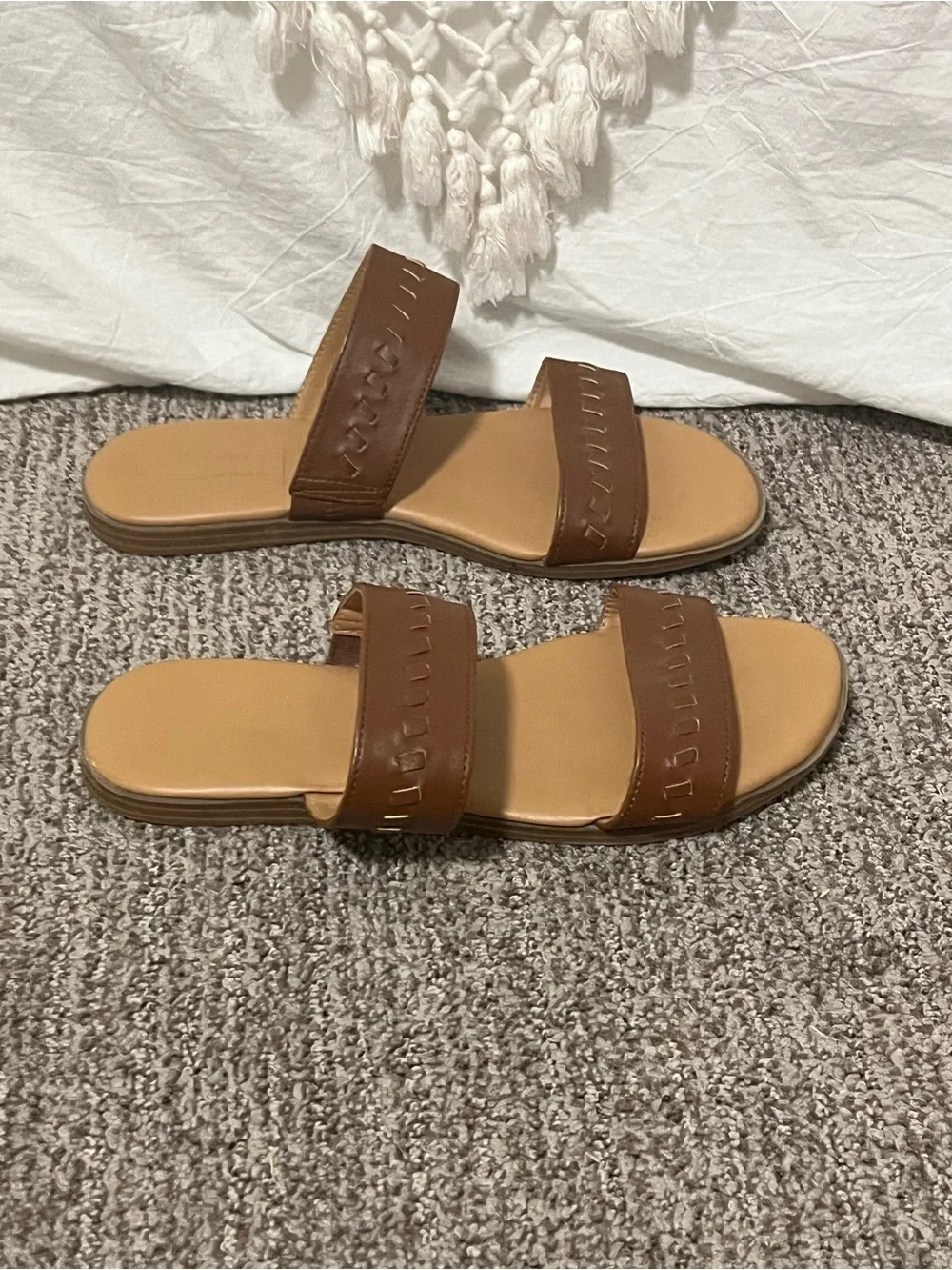 LC Lauren Conrad Brown Double-Strap Slide Sandals